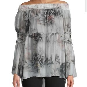 NWOT Le Marais paris off the shoulder floral silk top sz.XL